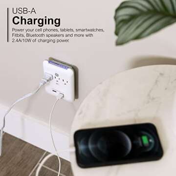 GE 3-Outlet Extender with USB Ports, Surge Protector