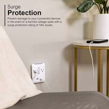 GE 3-Outlet Extender with USB Ports, Surge Protector