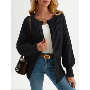 LILLUSORY Chunky Cardigan Sweaters for Women Cable Knit Cardigans Ladies Trendy Sweater Jackets Oversized Cashmere 2024 Fall Long Coat Cute Outfits Fashion Winter Clothes Black L