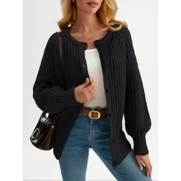 LILLUSORY Chunky Cardigan Sweaters for Women Cable Knit Cardigans Ladies Trendy Sweater Jackets Oversized Cashmere 2024 Fall Long Coat Cute Outfits Fashion Winter Clothes Black L