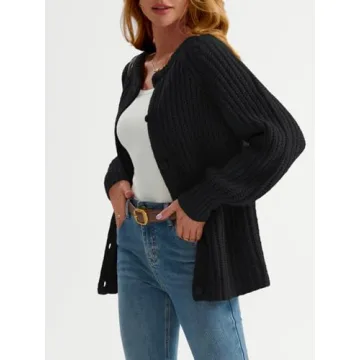 LILLUSORY Chunky Cardigan Sweaters for Women Cable Knit Cardigans Ladies Trendy Sweater Jackets Oversized Cashmere 2024 Fall Long Coat Cute Outfits Fashion Winter Clothes Black L