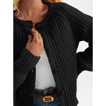 LILLUSORY Chunky Cardigan Sweaters for Women Cable Knit Cardigans Ladies Trendy Sweater Jackets Oversized Cashmere 2024 Fall Long Coat Cute Outfits Fashion Winter Clothes Black L