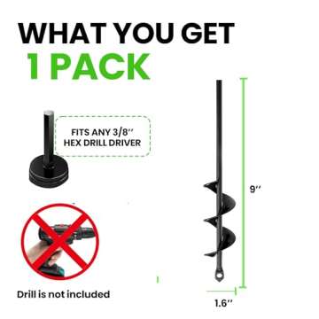 K-Brands 1.6 x 9 Inch Auger Drill Bit - Perfect for Planting and Yard Work