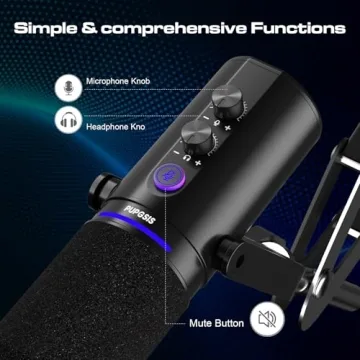 PUPGSIS Podcast Microphone with USB/XLR, Mute, and RGB