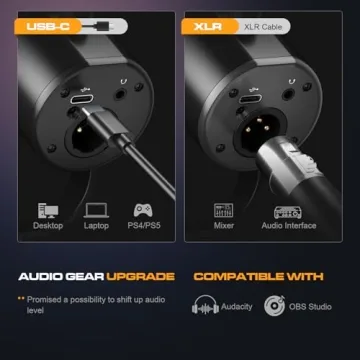 PUPGSIS Podcast Microphone with USB/XLR, Mute, and RGB