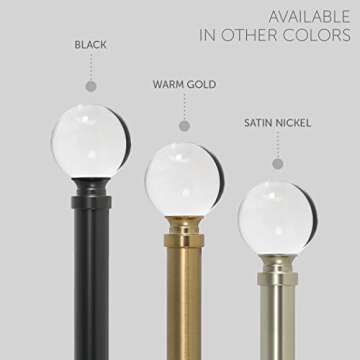 Ivilon Drapery Treatment Window Curtain Rod - Acrylic Ball 1 inch Pole. 120 to 240 Inch. Black