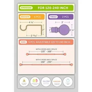 Ivilon Drapery Treatment Window Curtain Rod - Acrylic Ball 1 inch Pole. 120 to 240 Inch. Black