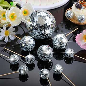 Tessco 12 Piece Disco Ball Cake Toppers Disco Ball Cupcake Toppers 70's Cake Centerpiece Decor Cupca...