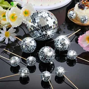 Tessco 12 Piece Disco Ball Cake Toppers Disco Ball Cupcake Toppers 70's Cake Centerpiece Decor Cupca...