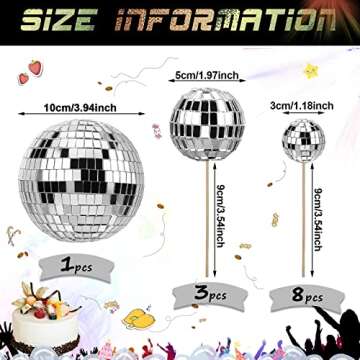 Tessco 12 Piece Disco Ball Cake Toppers Disco Ball Cupcake Toppers 70's Cake Centerpiece Decor Cupcake Picks for Dance Birthday Party Supplies