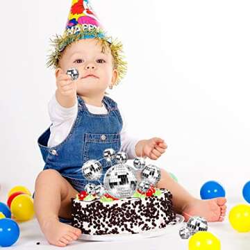 Tessco 12 Piece Disco Ball Cake Toppers Disco Ball Cupcake Toppers 70's Cake Centerpiece Decor Cupcake Picks for Dance Birthday Party Supplies