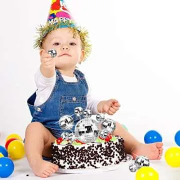 Tessco 12 Piece Disco Ball Cake Toppers Disco Ball Cupcake Toppers 70's Cake Centerpiece Decor Cupcake Picks for Dance Birthday Party Supplies