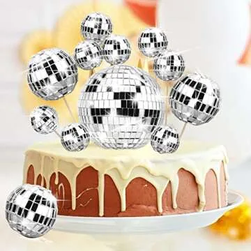Tessco 12 Piece Disco Ball Cake Toppers Disco Ball Cupcake Toppers 70's Cake Centerpiece Decor Cupcake Picks for Dance Birthday Party Supplies
