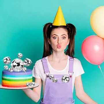 Tessco 12 Piece Disco Ball Cake Toppers Disco Ball Cupcake Toppers 70's Cake Centerpiece Decor Cupcake Picks for Dance Birthday Party Supplies