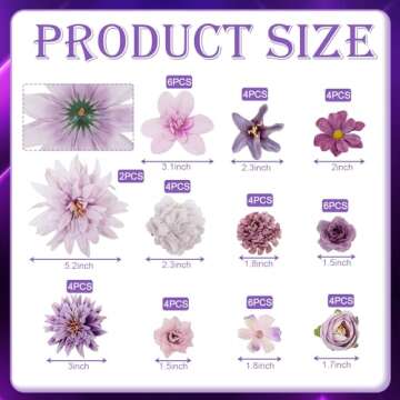 LACGO 48 PCS Artificial Flowers Heads, Fake Daisy Heads Bulk Silk Faux Rose DIY Cake Decor Blossom G...