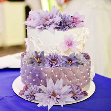 LACGO 48 PCS Artificial Flowers Heads, Fake Daisy Heads Bulk Silk Faux Rose DIY Cake Decor Blossom Garland Wreath Bouquets Crafts for Halloween Wedding Bridal Baby Shower Home Party Decoration(Purple)