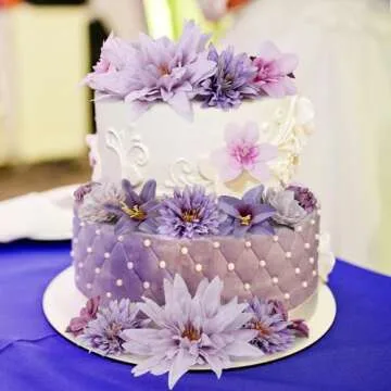 LACGO 48 PCS Artificial Flowers Heads, Fake Daisy Heads Bulk Silk Faux Rose DIY Cake Decor Blossom Garland Wreath Bouquets Crafts for Halloween Wedding Bridal Baby Shower Home Party Decoration(Purple)