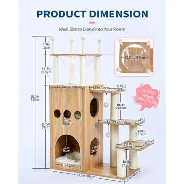 Made4Pets Modern Cat Tree for Large Cat, Wood Cat Tower Heavy Duty with Scratch Post for Indoor Big ...