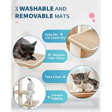 Made4Pets Modern Cat Tree for Large Cat, Wood Cat Tower Heavy Duty with Scratch Post for Indoor Big Cats, 51" Extra Tall Cat Condo Sturdy Frisco Castle with Clear Bowl for Kittens Maine Coon 20Lbs