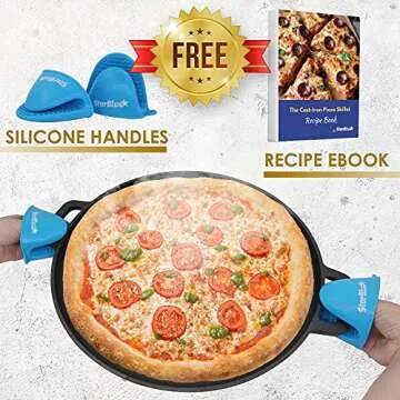 16 Inch Cast Iron Pizza Pan with Silicone Handles and Recipes