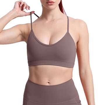 Aoxjox Women's Workout Y Sports Bras Fitness Backless Padded Trainning Active Gym Bra Yoga Crop Tank Top (Coffee, Large)