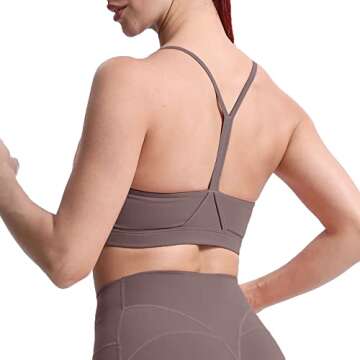 Aoxjox Women's Workout Y Sports Bras Fitness Backless Padded Trainning Active Gym Bra Yoga Crop Tank Top (Coffee, Large)