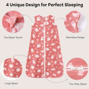 Unnivoll Fleece Baby Sleep Sack 6-12 Months 2.0 Tog Baby Wearable Blanket with 2-Way Zipper Warm Sleeping Sack for Toddler Infant Newborn - Medium Pink Strawberry