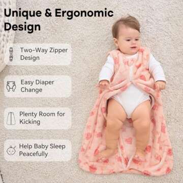 Unnivoll Fleece Baby Sleep Sack 6-12 Months 2.0 Tog Baby Wearable Blanket with 2-Way Zipper Warm Sleeping Sack for Toddler Infant Newborn - Medium Pink Strawberry