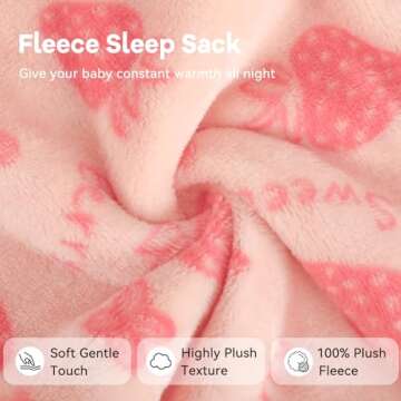 Unnivoll Fleece Baby Sleep Sack 6-12 Months 2.0 Tog Baby Wearable Blanket with 2-Way Zipper Warm Sleeping Sack for Toddler Infant Newborn - Medium Pink Strawberry