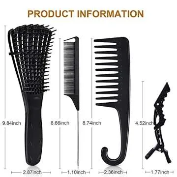 8PCS MORGLES Wide Tooth Detangling Brush Set - Curly, Natural, Wavy, Wet Hair Comb with Rat Tail, Alligator Clips