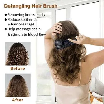 8PCS MORGLES Wide Tooth Detangling Brush Set - Curly, Natural, Wavy, Wet Hair Comb with Rat Tail, Alligator Clips