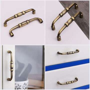 Indian Shelf 10 Brass Handles-4" Center to Center Cabinet Pulls-Bar Drawer Pulls Kitchen-Cabinet Hardware 4" Handle-Door Pulls-Drawer Handle-Antique Pulls-4" Hole Center-Cupboard Antique Door Handles