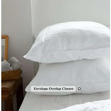 Simple&Opulence 100% Washed Linen Euro Shams 26'' x 26'' Pack of 2, Basic Style Solid Color Natural Flax Farmhouse Decorative Square Throw Pillow Covers for Bed Couch Sofa - White