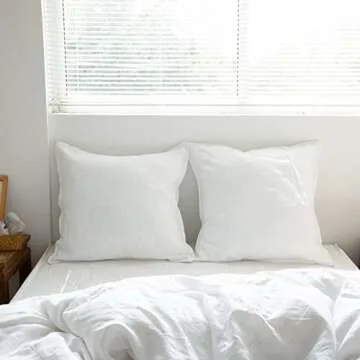 Simple&Opulence 100% Washed Linen Euro Shams 26'' x 26'' Pack of 2, Basic Style Solid Color Natural Flax Farmhouse Decorative Square Throw Pillow Covers for Bed Couch Sofa - White