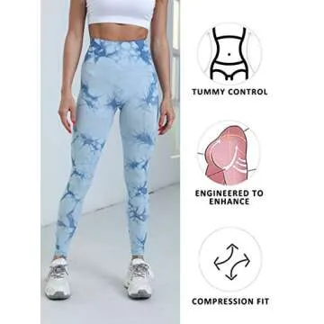 OVESPORT Seamless Leggings for Women Butt Lift High Waist Sexy Tie Dye Yoga Pants Soft Opaque Sports Workout Tights Running(CK1370, Blue,XS)