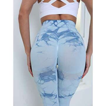 OVESPORT Seamless Leggings for Women Butt Lift High Waist Sexy Tie Dye Yoga Pants Soft Opaque Sports Workout Tights Running(CK1370, Blue,XS)