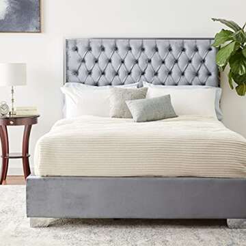 Meridian Furniture Lexi Queen Velvet Upholstered Bed in Grey
