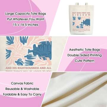 Christian Tote Bag Aesthetic, Canvas Tote Bag for Women, Religious Gifts Christian Gifts Inspiration...