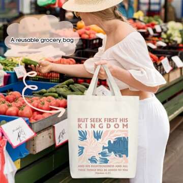 Christian Tote Bag Aesthetic, Canvas Tote Bag for Women, Religious Gifts Christian Gifts Inspirational Gifts for Women, Bible Verse Tote Bag, Book Shopping Reusable Grocery Beach Shoulder Bag /A56