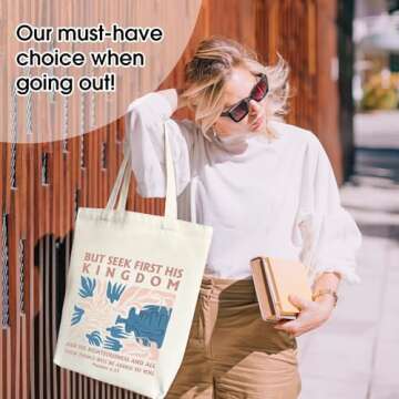 Christian Tote Bag Aesthetic, Canvas Tote Bag for Women, Religious Gifts Christian Gifts Inspirational Gifts for Women, Bible Verse Tote Bag, Book Shopping Reusable Grocery Beach Shoulder Bag /A56