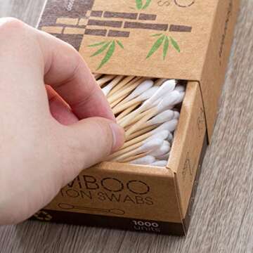 1000 Count Cotton Swabs - Cotton Buds, Organic Cotton Swab, Multipurpose Highly Absorbent Hygienic, Recyclable & Biodegradable Bamboo Cotton Sticks for Beauty Care, Painting, Jewelry, Pet Care(5 Pack)