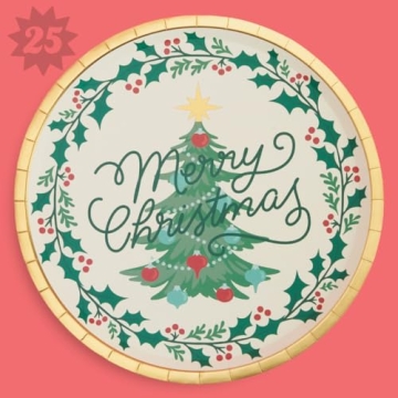 xo, Fetti Merry Christmas Foil Paper Plates - 25 pk, 9" | Christmas Party Decorations, Holiday Table...