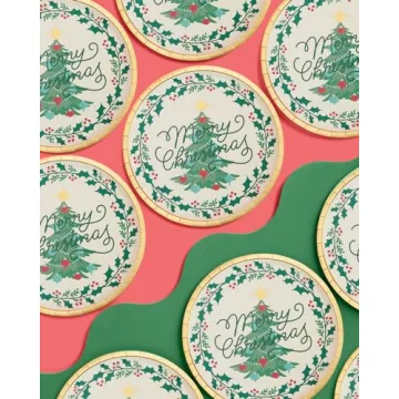 Merry Christmas Foil Paper Plates - 25 Pack - Holiday Decor