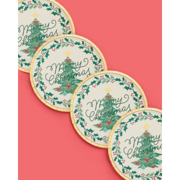 Merry Christmas Foil Paper Plates - 25 Pack - Holiday Decor