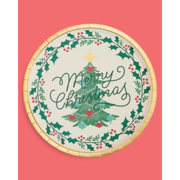 Merry Christmas Foil Paper Plates - 25 Pack - Holiday Decor