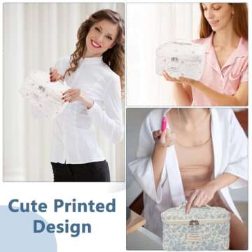 Large Makeup Bag, Cute Cosmetic Bag for Women Girls, Floral Coquette Aesthetic Toiletry Bag, Travel Make Up Organizer Bag (Rose Plaid Pattern)