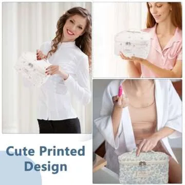 Large Makeup Bag, Cute Cosmetic Bag for Women Girls, Floral Coquette Aesthetic Toiletry Bag, Travel Make Up Organizer Bag (Rose Plaid Pattern)