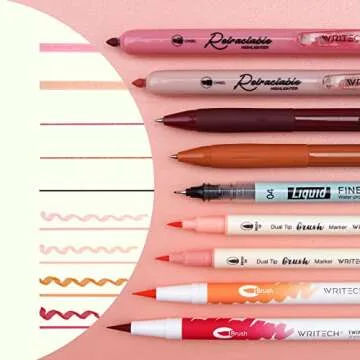 WRITECH Journaling Kit, Gel Ink Pens/Retractable Highlighters/Dual Tip Brush Pens/Fineliner Pens, Smooth Writing Assorted Colors Journaling Supplies, 9 Count with Pen Bag (Elegant red & pink)