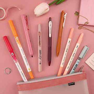 WRITECH Journaling Kit, Gel Ink Pens/Retractable Highlighters/Dual Tip Brush Pens/Fineliner Pens, Smooth Writing Assorted Colors Journaling Supplies, 9 Count with Pen Bag (Elegant red & pink)