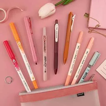WRITECH Journaling Kit, Gel Ink Pens/Retractable Highlighters/Dual Tip Brush Pens/Fineliner Pens, Smooth Writing Assorted Colors Journaling Supplies, 9 Count with Pen Bag (Elegant red & pink)